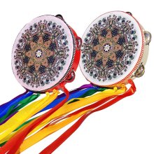 Tambour à main avec ruban, décoration de glands colorés pour la danse folklorique, 20CM, Style chinois, caractéristique, cloche, Percussion, Instrument de musique,
