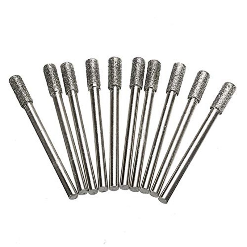 10PCS 4mm Diamond Coated Cylindrical Burr Chainsaw Sharpener Stone File Chain Saw Sharpening Carving Grinding Tools: Default Title