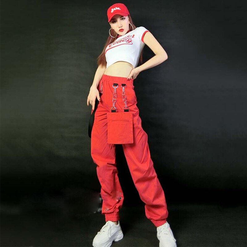 Costumes Hip Hop pour femmes, pantalon rouge à la , tenue de danse de rue, vêtements de Jazz, vêtements de Performance sur scène pour adultes, DNV12680