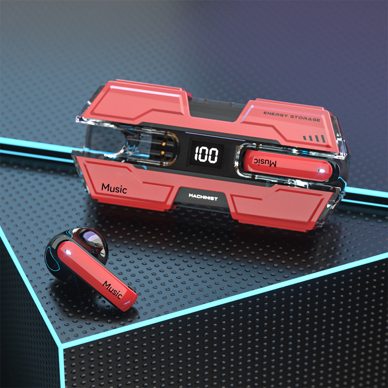 Gaming-headset TWS draadloze hoofdtelefoon Cool Sport-oordopjes Ruisonderdrukking Bluetooth 5.3-oortelefoon met microfoon: Rood