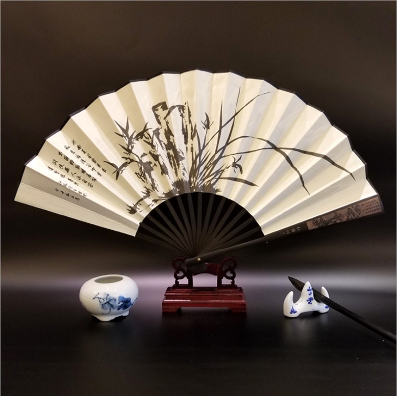 Kinesisk fan bambusventilator benprint 10 tommer stor fan foldbar bryllupsdekoration foldevifte klar til gæstes souvenirs: 7