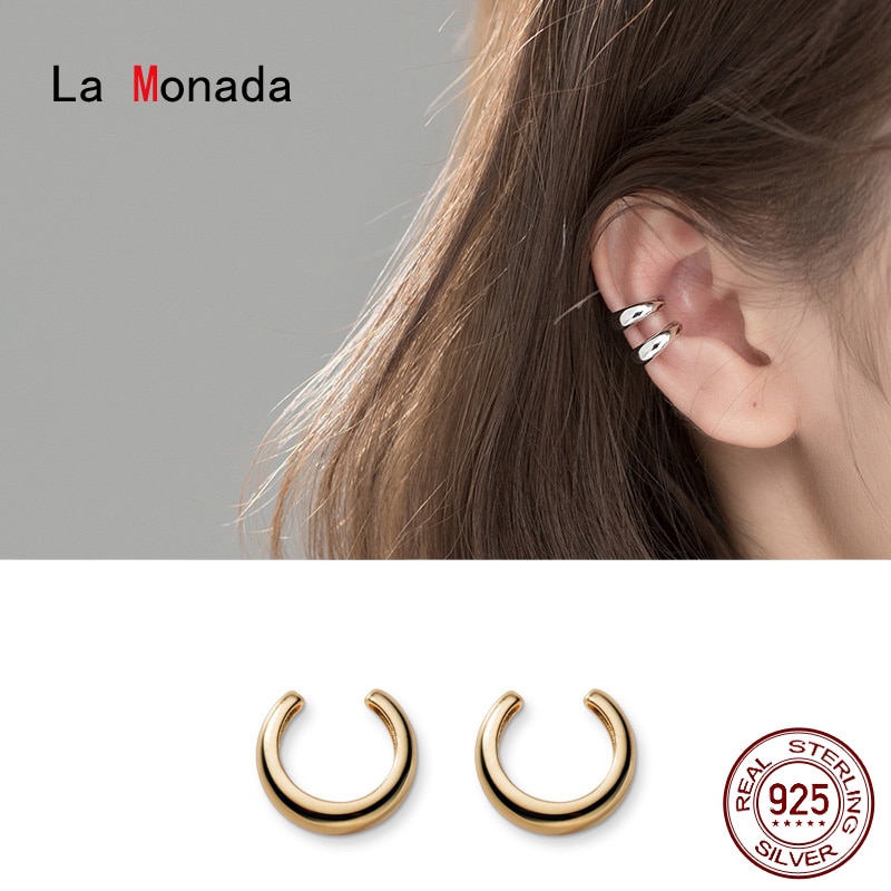 La Monada C Circle Clip On Earrings Women Hoop Minimalist Fine Jewelry 925 Sterling Silver Ear Clip Earrings For Women Korean