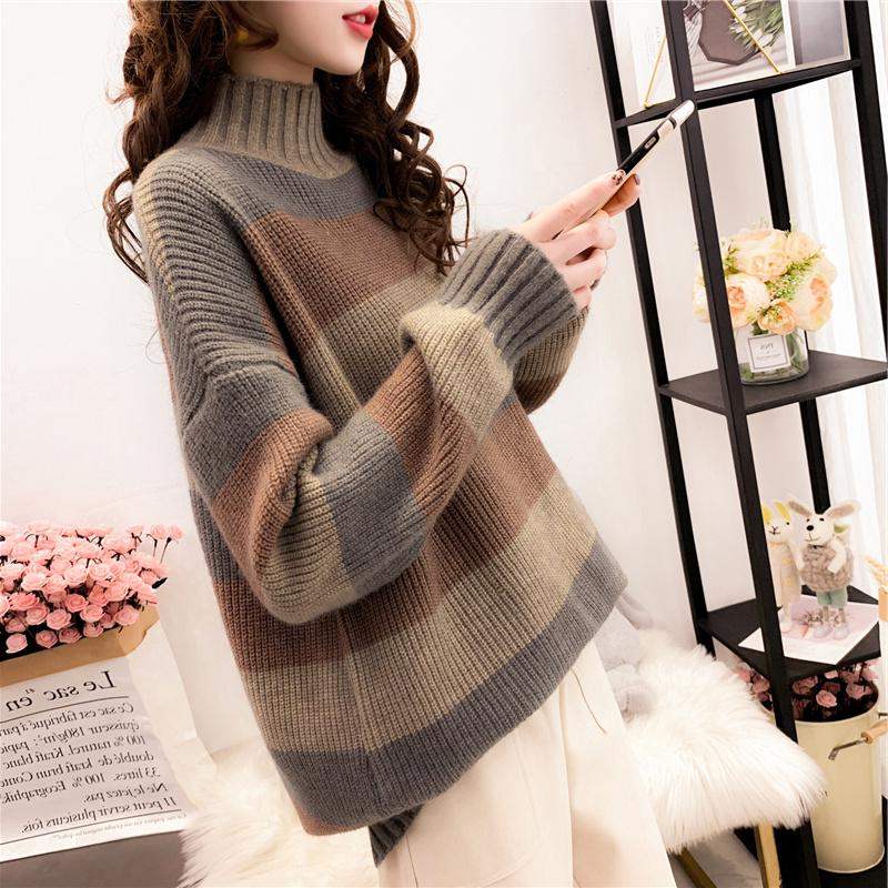 Postpartum Vrouwen Winter Borstvoeding Kleding Dikker Streep Coltrui Borstvoeding Trui Moederschap Mode Verpleging Gebreide Jas: no zip Brown / M