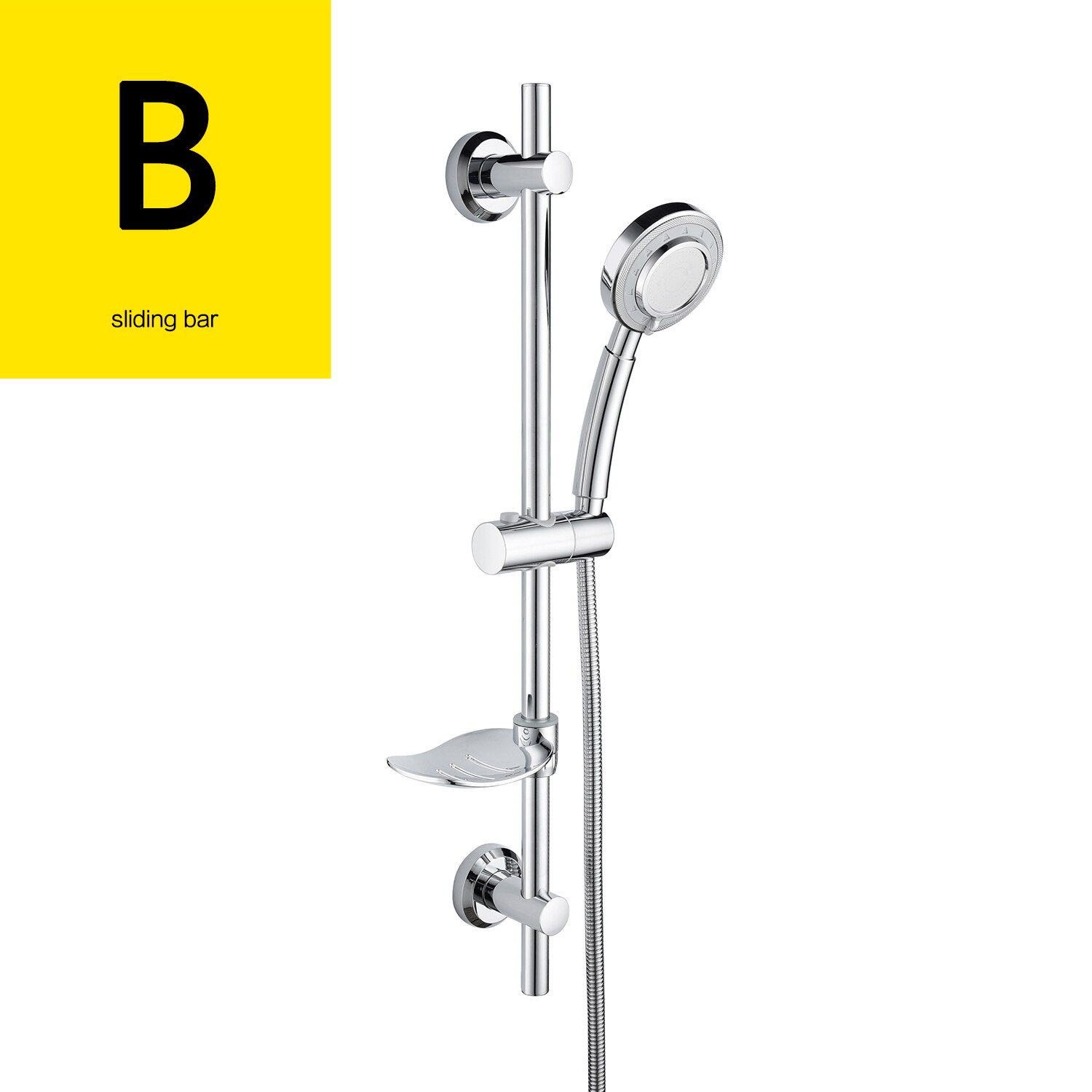 Stainless Steel Chrome Adhesive Sliding bar with Adjustable Height Hand Held Shower and Soap