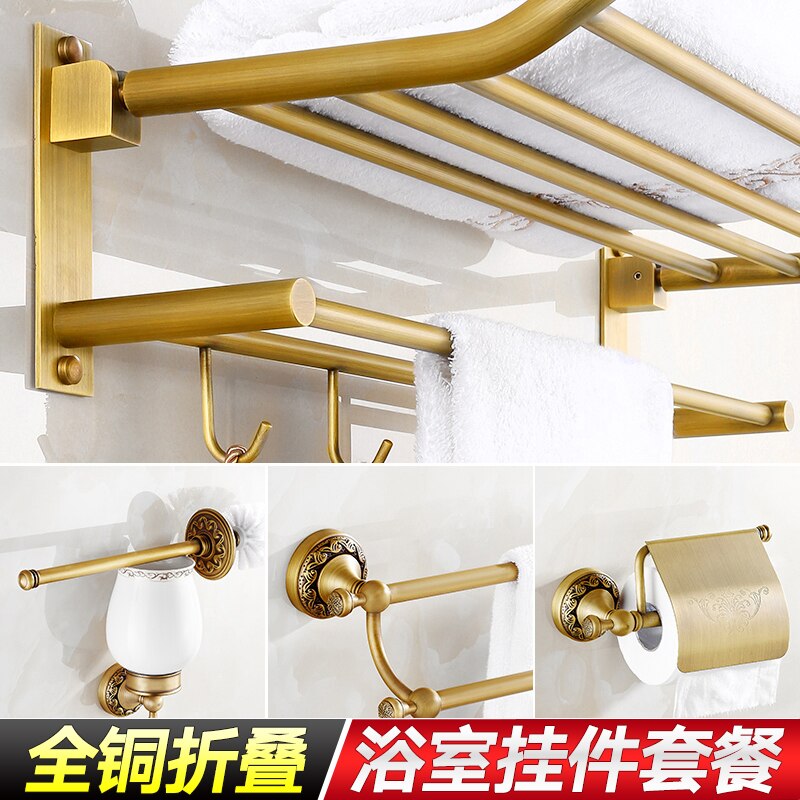 TT Antike soild messing carving bad zubehör bronze runde basis wand montieren bad hardware set wc pinsel halter