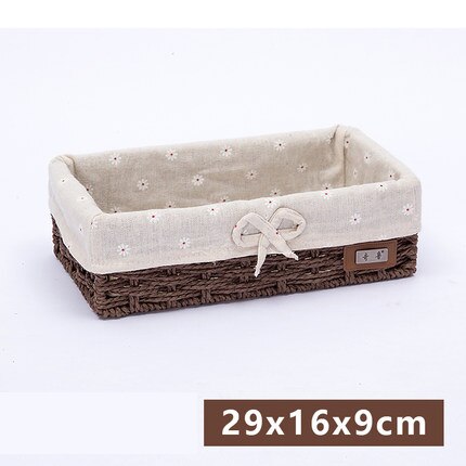 Panier de rangement en rotin avec paille, panier en tissu imitation boîte de rangement de bureau, boîte de rangement des clés tressée: 6