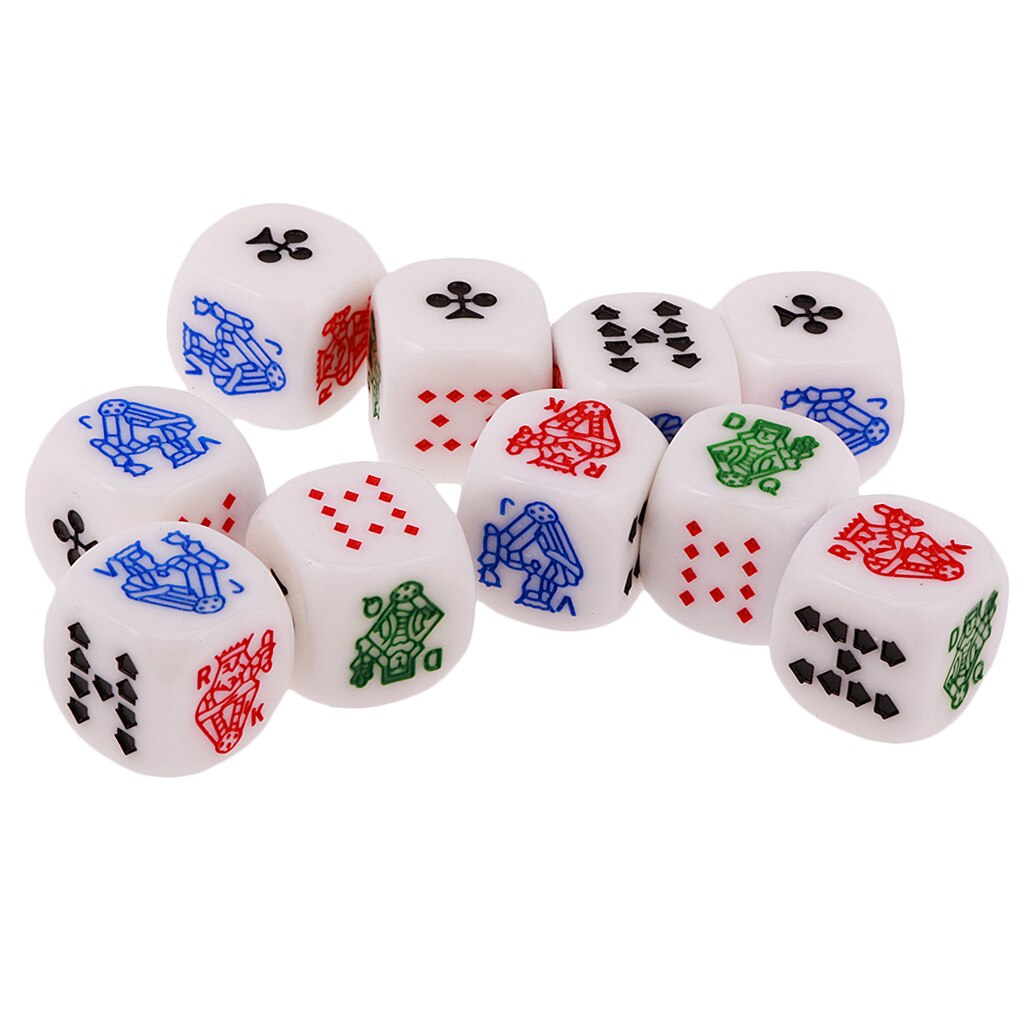 10 Pieces of 6 Sided D6 Dice Ace King Queen Jack 10 9 for Poker Gaming Card Game Dices Liar&#39;s Dice games