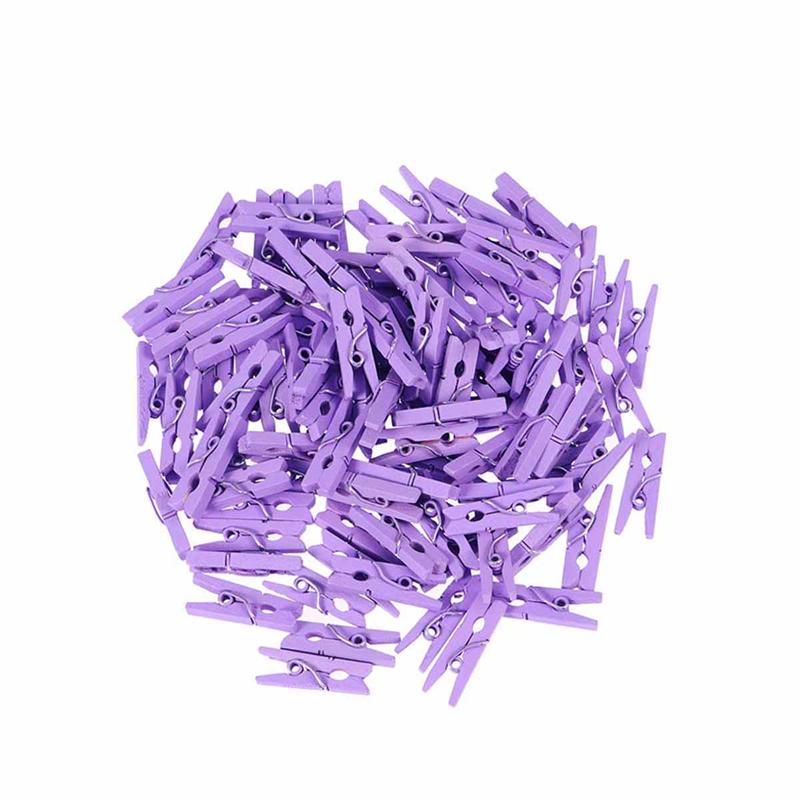 100 Pcs Mini Houten Utility Papier Clips Wasknijper Foto Foto Clips Kabel Clips Foto &#39;S Organizer Clips Voor Opknoping Foto &#39;S: Purple