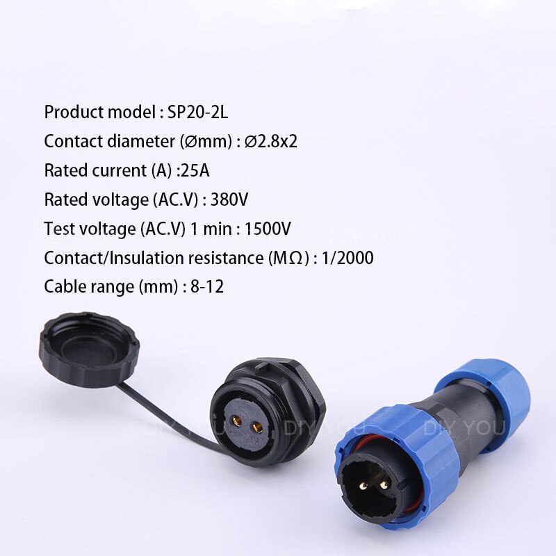 Waterdichte connector met sp20 ip68 moertjes aan de achterkant, 1/2/3/4/5/6/7/9/10/12/14- pins luchtvaartconnectoren, stekker en stopcontact: Sp20-2l