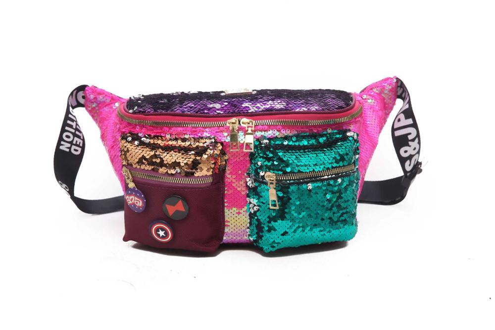 Vrouwelijke Tas Dubbele Kleur Pailletten Taille Tas Meerdere Zakken Hip Tas Grote Capaciteit Banaan Bag Vrouw Bum Bag: large 3 Waist pack