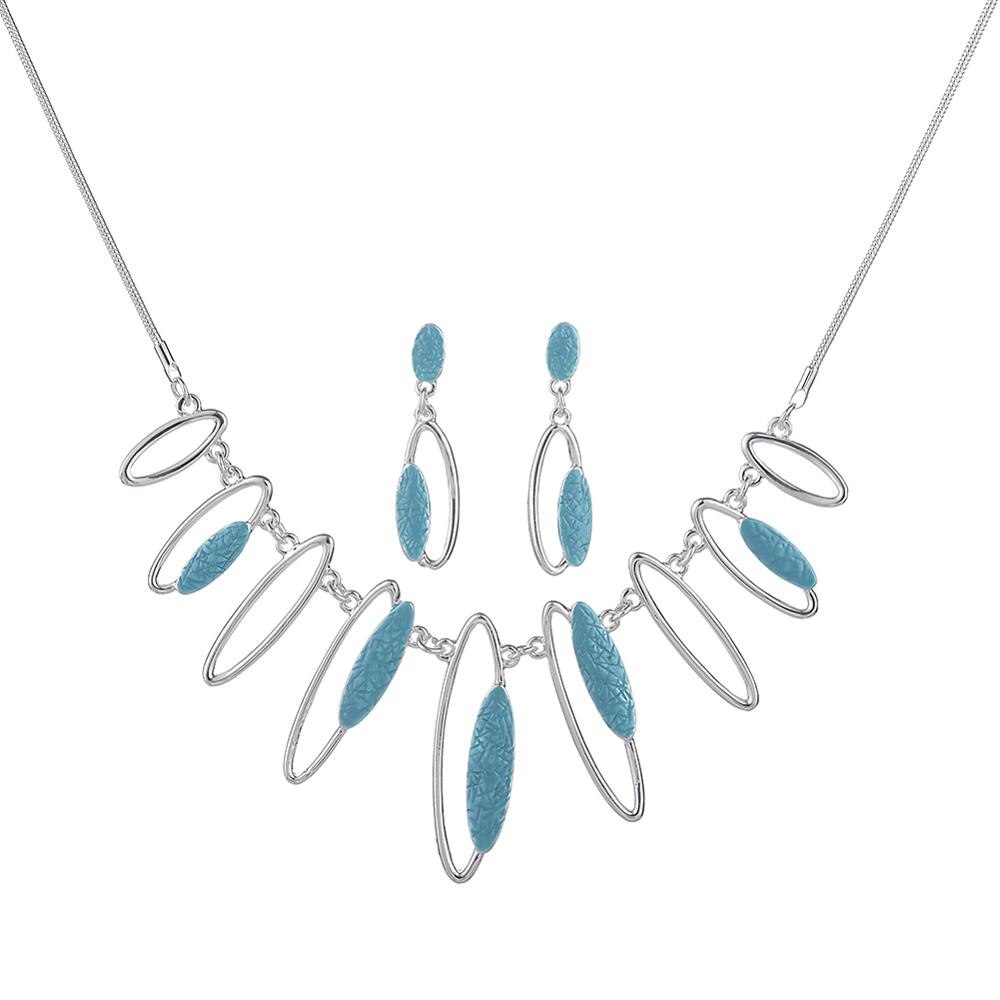 Jewellery Geometric Dangle Earrings Necklaces Set for Girls Woman Charm Blue Chain Pendant Enamel Jewelry Sets: color 4