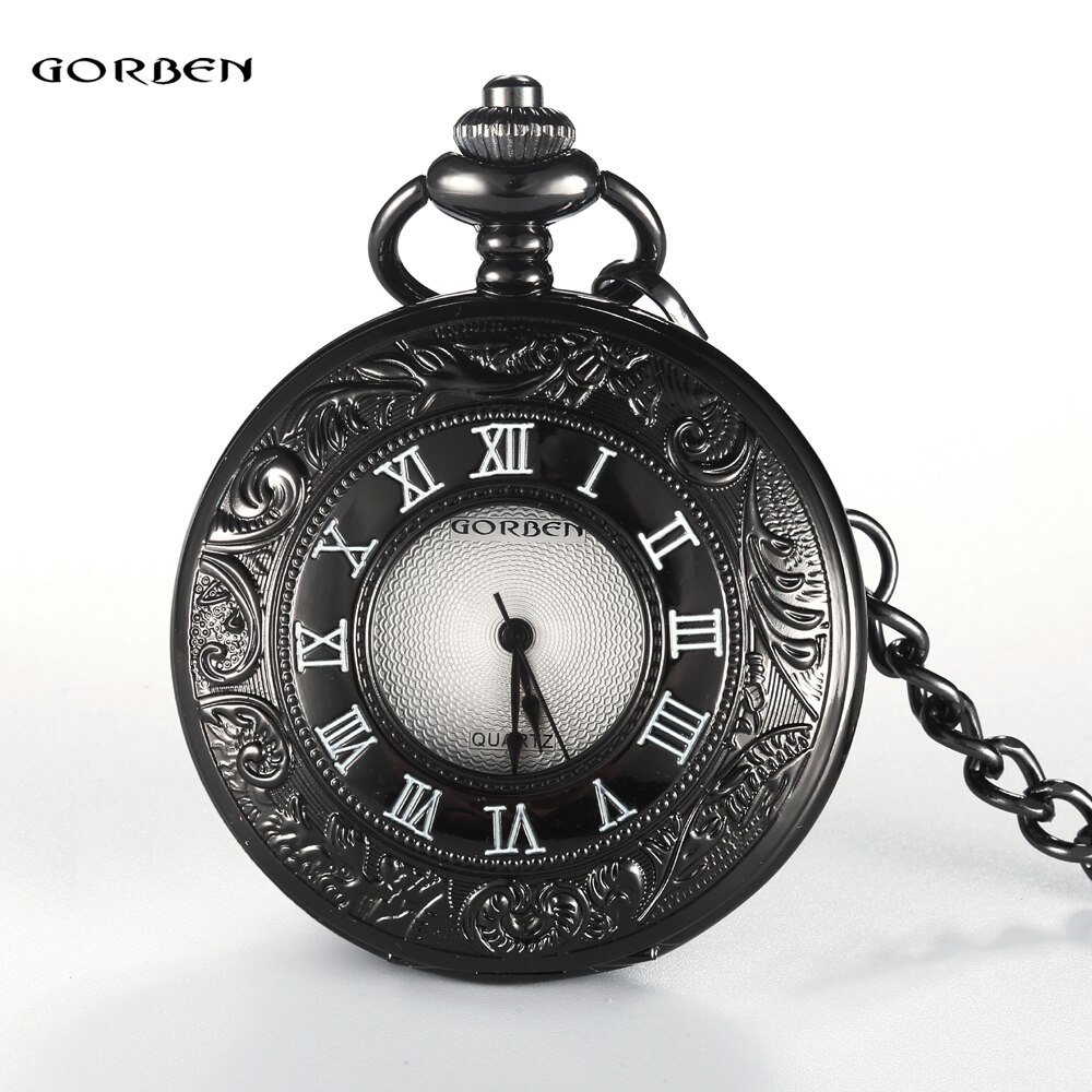 Gorben Horloge Antieke Holle Quartz Pocket Horloges Witte Romeinse Cijfer Wijzerplaat Mannen Vrouwen Pocket Watches Fob Keten Ketting
