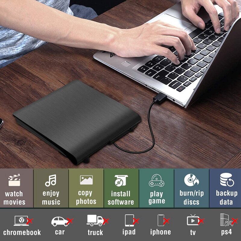 Externe cd dvd-drive usb 3.0,  premium draagbare dvd/cd-rom +/-rw optische drive brander schrijver speler voor laptop pc mac