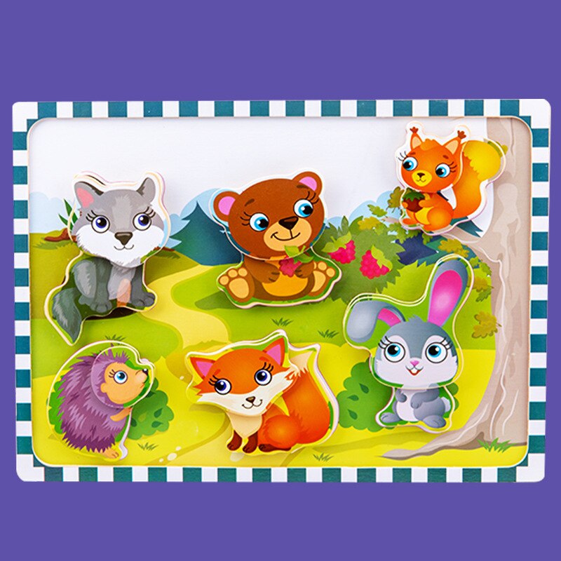 3D cartoon illustration Wooden stereo Velcro stickers jigsaw puzzle 3D sensory toys for girls and boy: 4