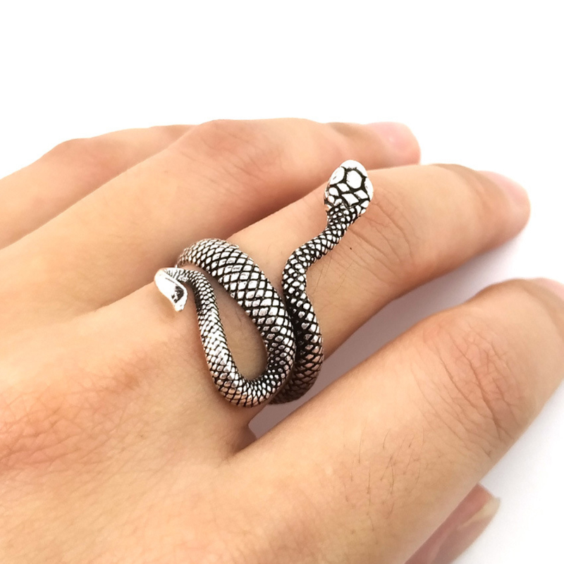 Bague serpent rétro Punk pour hommes et femmes, 4 pièces, couleur Antique exagérée, personnalité de la , stéréoscopique, ouverture ajustable