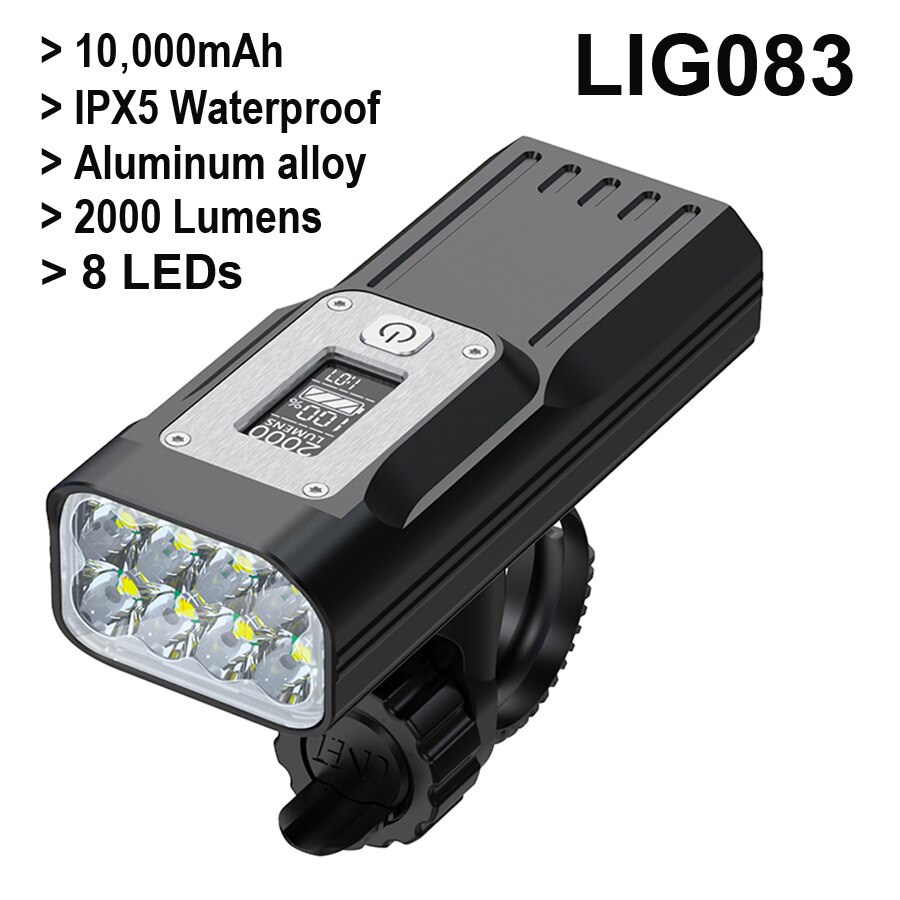 NEWBOLER 8 LEDs Pantalla de potencia de luz de bicicleta 2000 Lumen 10000mA Luces de bicicleta MTB Faros de ciclismo como accesorios de bicicleta de banco de energía: LIG083