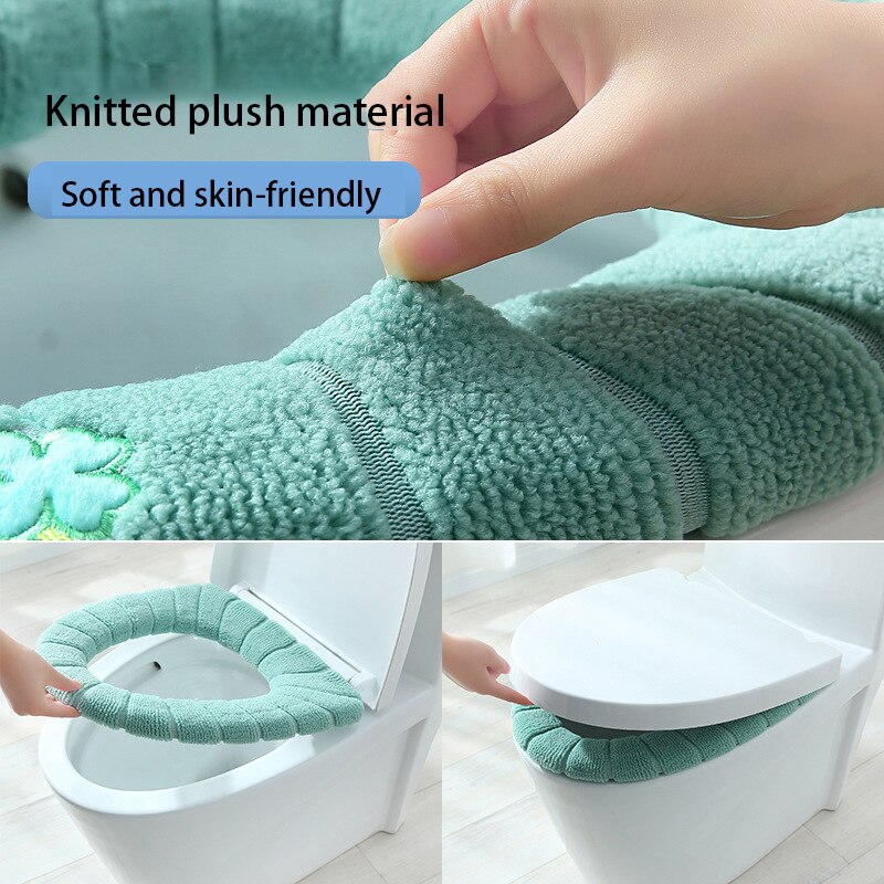 toilet seat cover wc bril hoes toilet cover wc bril cover wc seat cover wc hoes wc bril ver Winter Warm Toilet Seat Cover Closestool Mat 1Pcs Wasbare Badkamer Accessoires Breien Pure Kleur Zachte O-Vorm Pad bidet Cover