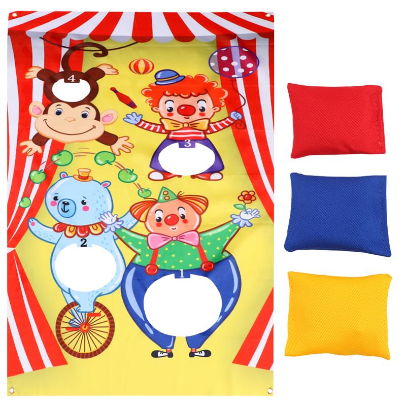 Halloween clown sandsäck spel flaggor kasta hängande flaggor roliga utomhus spel cirkus tillbehör med 3 st slumpmässig färg sandsäck: A
