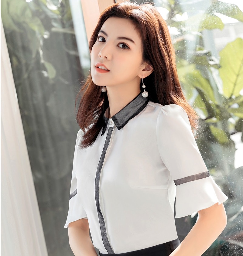 Lente zomer dames blouses en shirts met halve mouwen dames kantoor blouse zakelijke werkkleding dames casual tops kleding