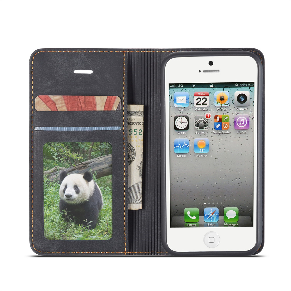 Forwenw magnetische flipcase voor iphone 5 5s se, volledige bescherming, tpu-basis, suède leer, slanke portemonneecase, kaarthouder, telefoontas
