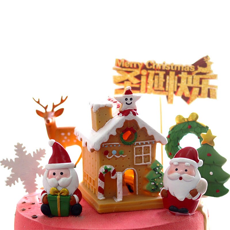 Kerst Cake Ornament Insert Card Plug-In Oude Man Schoenen Slee Sneeuwvlok Bakken Decoratie Herten Kerst
