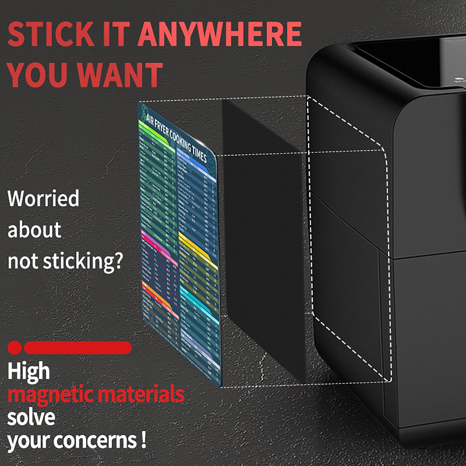 Air Fryer Cooking Time Chart Magnetic Cheat Sheet Magnet Set accurate cooking time temperature food volume Clear Classification