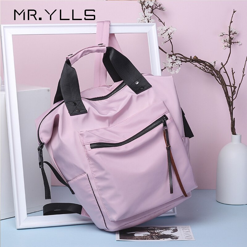 Nylon Waterdichte Rugzak Vrouwen Grote Capaciteit Schooltassen Casual Effen Kleur Reizen Laptop Rugzak Tiener Meisjes Bookbags: PINK