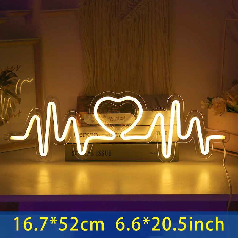 Hartslag Neon Sign Licht Led Liefde Logo Lamp Bruiloft Lighing Backplane Bekentenis Kerst Decor Achtergrond Muur Usb Aangedreven: Heart-Warm