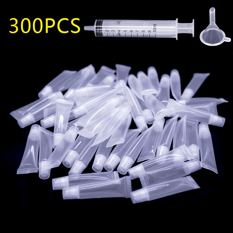 300 stuks 5 ml lege lipgloss tubes lippenstift tube lippenbalsem zachte tube make-up knijp doorzichtige lipgloss tube container: 300 stuks