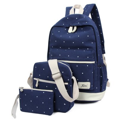 DIHOPE 3pcs/Set Dot Canvas Printing Backpack Women School Back Bags For Teenage Travel Backpacks Female Schoolbag: blue