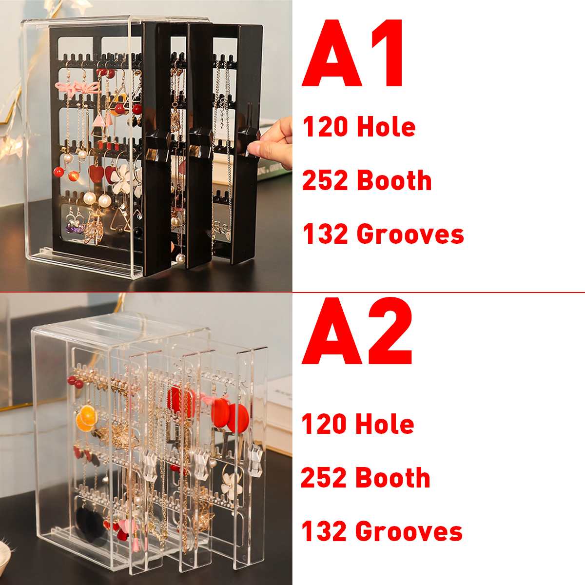 3/4 Trays Transparent Acrylic Luxury Jewelry Display Box Layers Drawers Dustproof Acrylic Ear Clip Ear Nail Earrings Storage Box