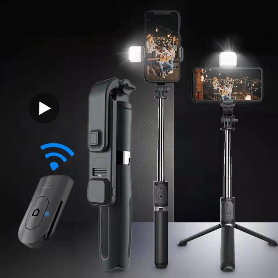 Palo Selfie con trípode y luz Led para teléfono móvil, soporte para móvil, monopié, cardán, estabilizador, Cámara de Acción y foto