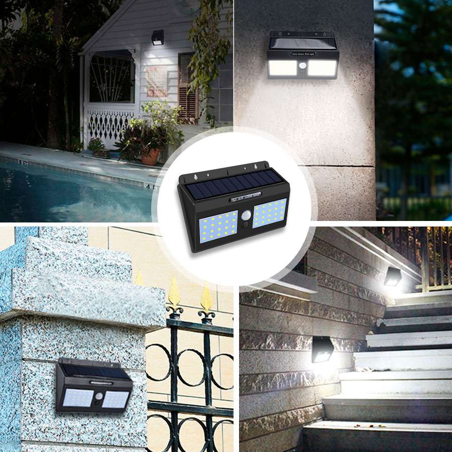 1200 mah pir bevegelsessensor solcelle led vegglampe 20 40 lysdioder  ip65 utendørs veranda lys automatisk av/på hage garasje sikkerhetsbelysning