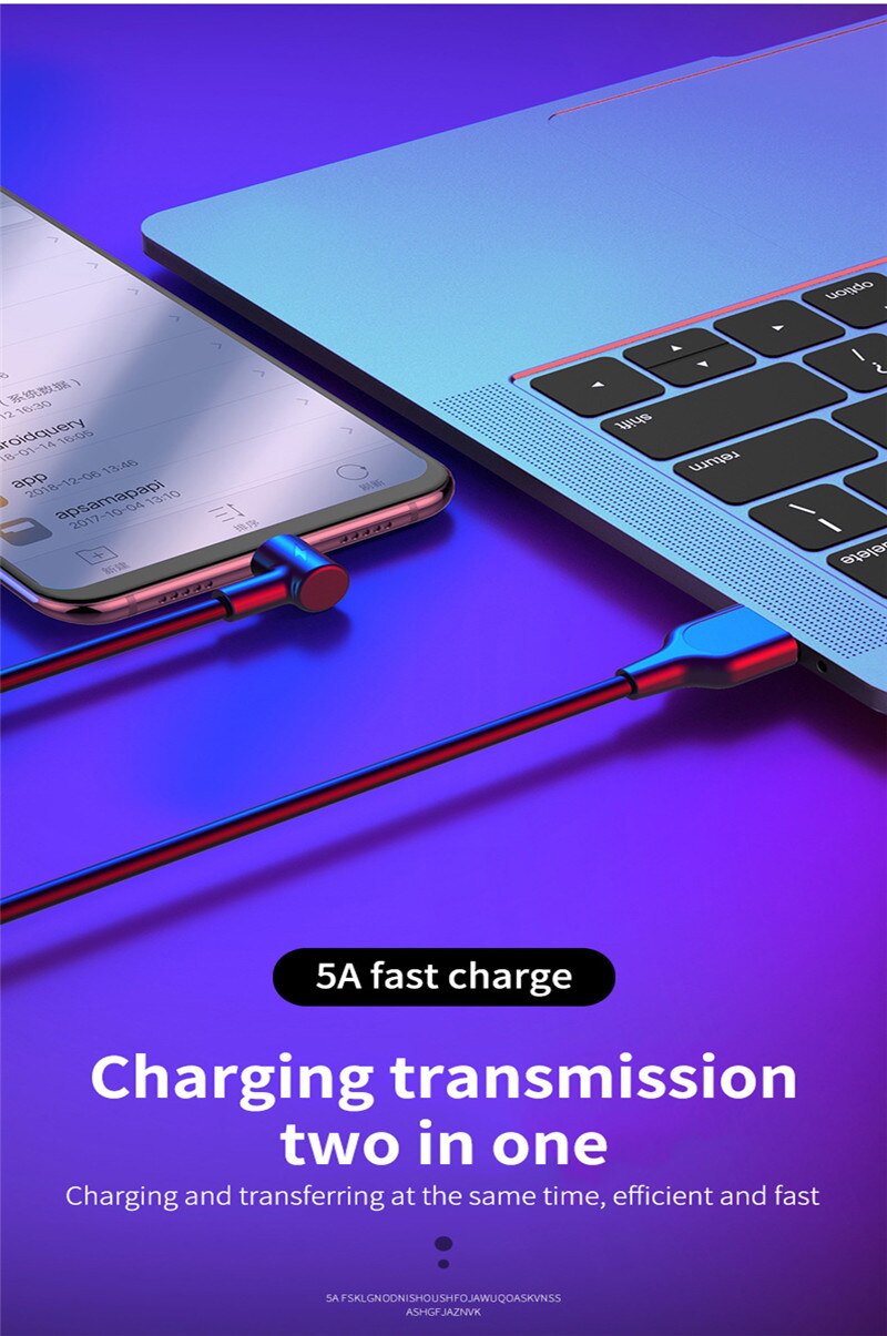 90 Degree Right Angle Type C Cable Fast Charge 5A For xiaomi mi A3 9 9t cc9 redmi note 8 k20 pro samsung Galaxy A50 A70 A60 cord