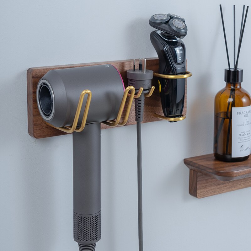 Föhnrek van massief hout, wandtoilet, niet-geperforeerd luchtkanaalrek, opbergbeugel voor baardmes