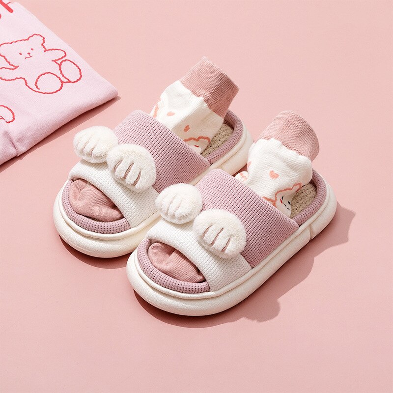 Chaussures de printemps antidérapantes pour enfants, en lin respirant, pour la maison, sandales antidérapantes portables, pantoufles pour garçons et filles, 2022