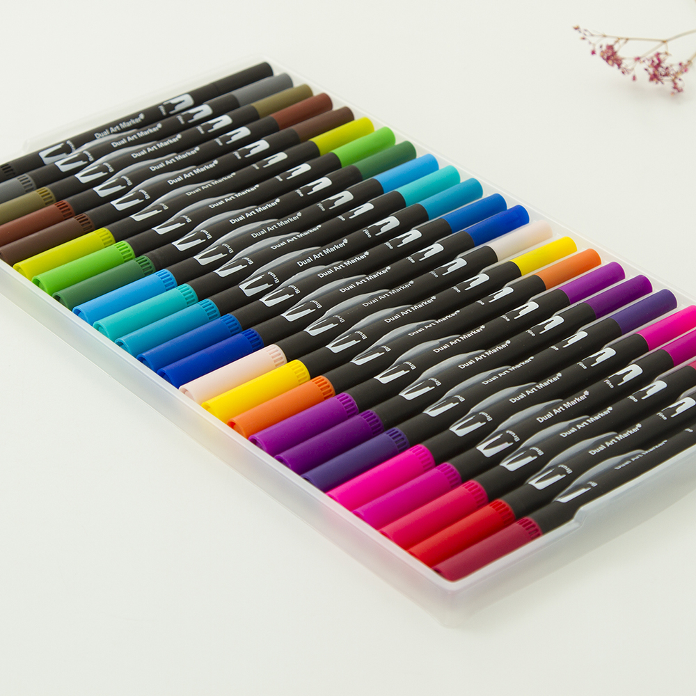 12/24/36/48/72/100/120 dobbeltspids vandfarve kunstmarkør, pensel highlighter pen til håndbogstaver skitsering note: 72 farver sort