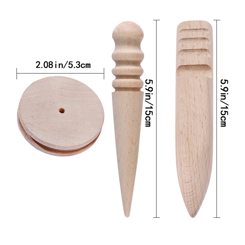 3 unids/set DIY de cuero artesanal de madera bruñidor con filo con ranuras Multi-Tamaño de madera maciza cuero rebanador Rod cuero Craft herramientas
