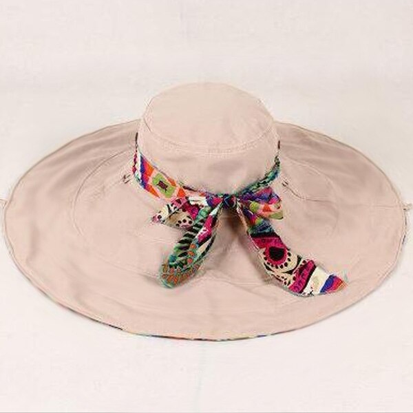 Kvinner blomst folding brimmed hatt sol uv beskyttelse utendørs sommer strand buehatt sek 88: Beige