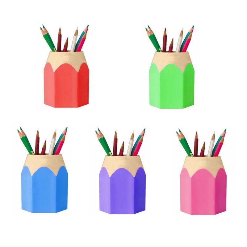 5pcs/set Pencil Shape Pen Holder Funny Pencil Pot Makeup Brush Holder Stationery Storage Organizer Desk Tidy Container