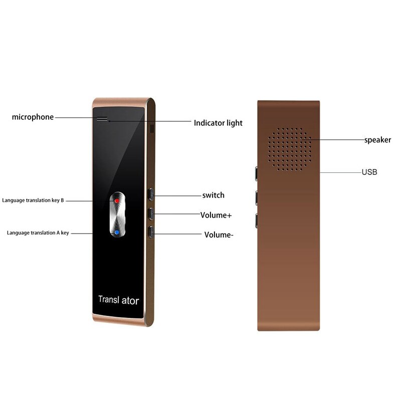 Language Translator Device Wireless Bluetooth Microphone Speaker 800MA Voice Translation for Outdoor Travel Abroad