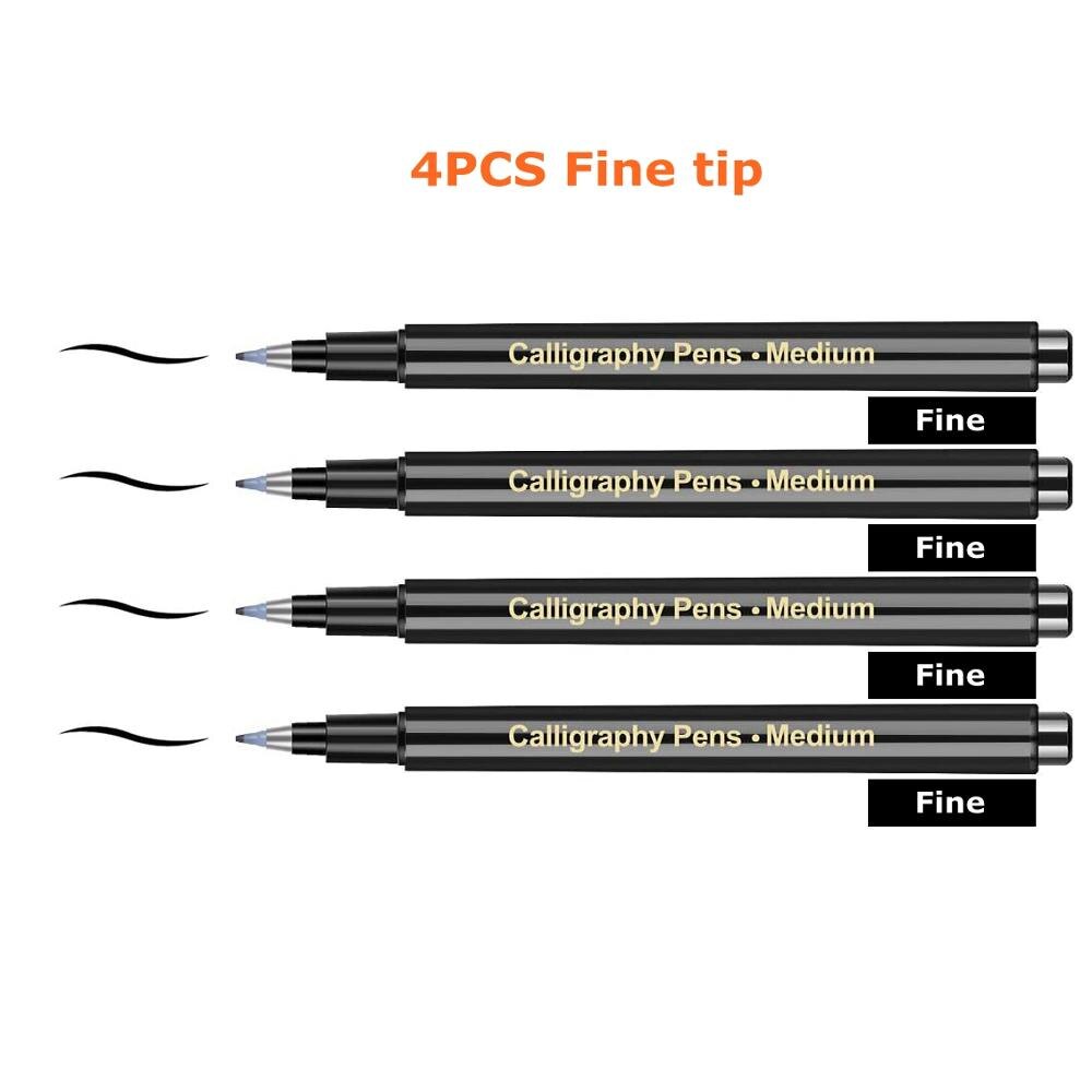 4/6 Stks/set Kalligrafie Pen Brush Pennen Hand Belettering Pennen Extra Fijne Borstel Art Marker Schrijven Tekening Schoolbenodigdheden briefpapier: Fine set-4pcs
