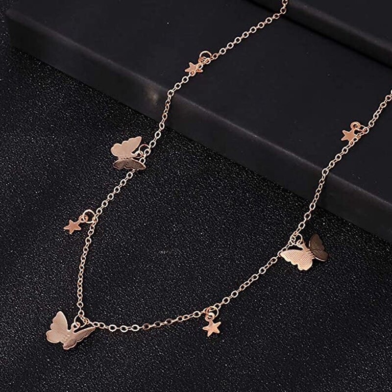 Women's Personality Pendant Butterfly Star Necklace Romantic Chain Necklace Girl Teen Friends Friends