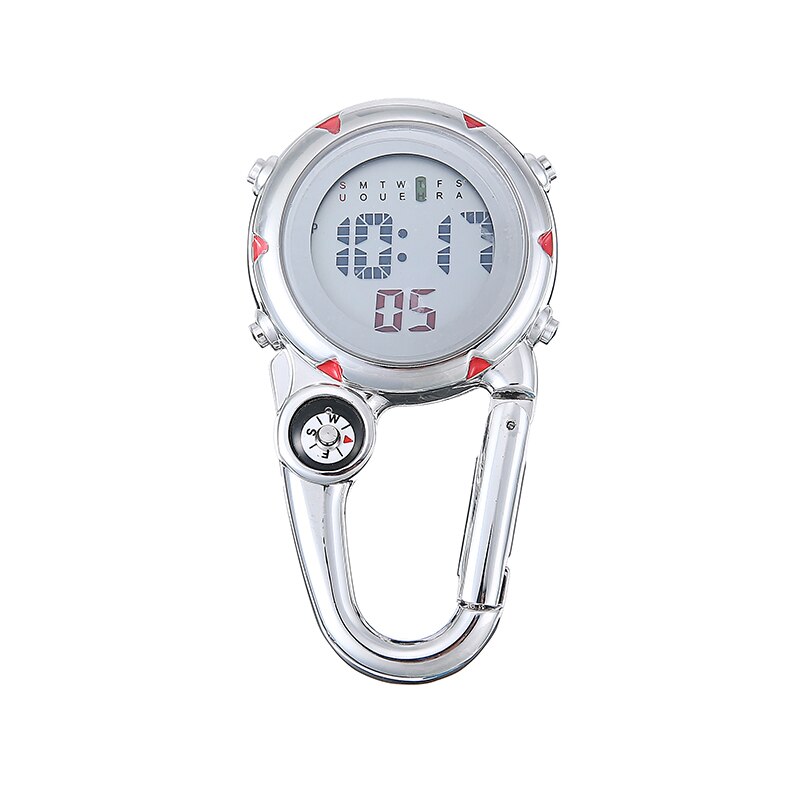 Clip On Carabiner Digital Watch Luminous Sports Watches Alloy Mater Carabiner Watch For Hikers Mountaineering Outdoor Backpack: Red