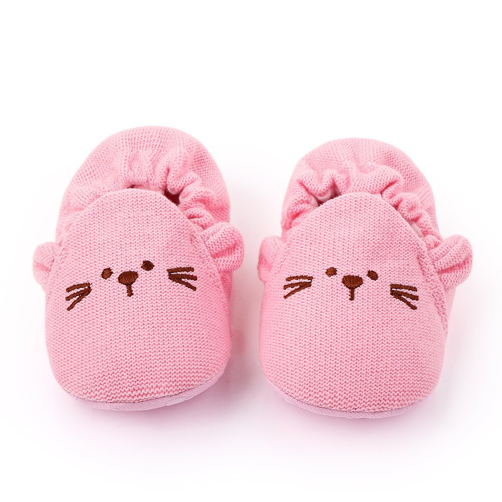Zapatos para recién nacidos, zapatillas para bebés, niños y niñas, zapatos de cuna de punto, calzado de punto antideslizante de ganchillo con dibujos animados de ratón