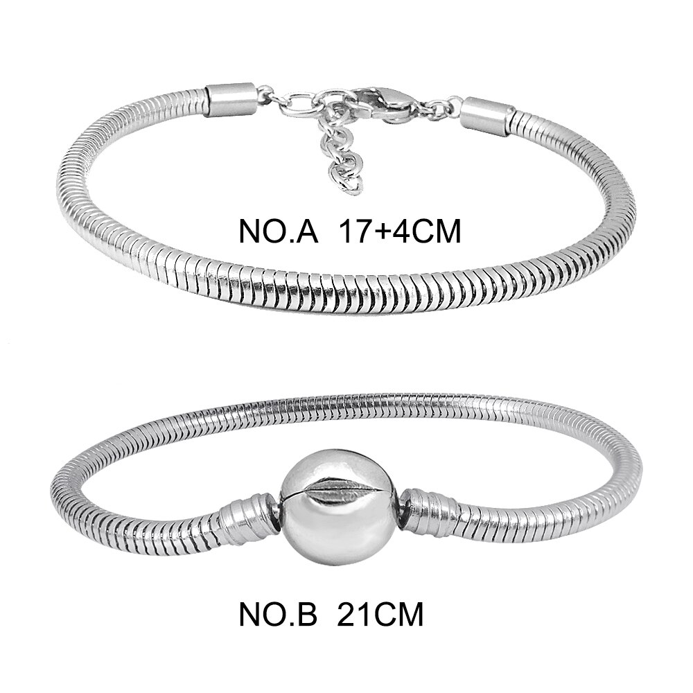 Original Charm Bracelet Stainless Steel Snake Chain Fit Basic Bracelets For Women Beads DIY Jewelry: 2 pcs  N0.B 21CM