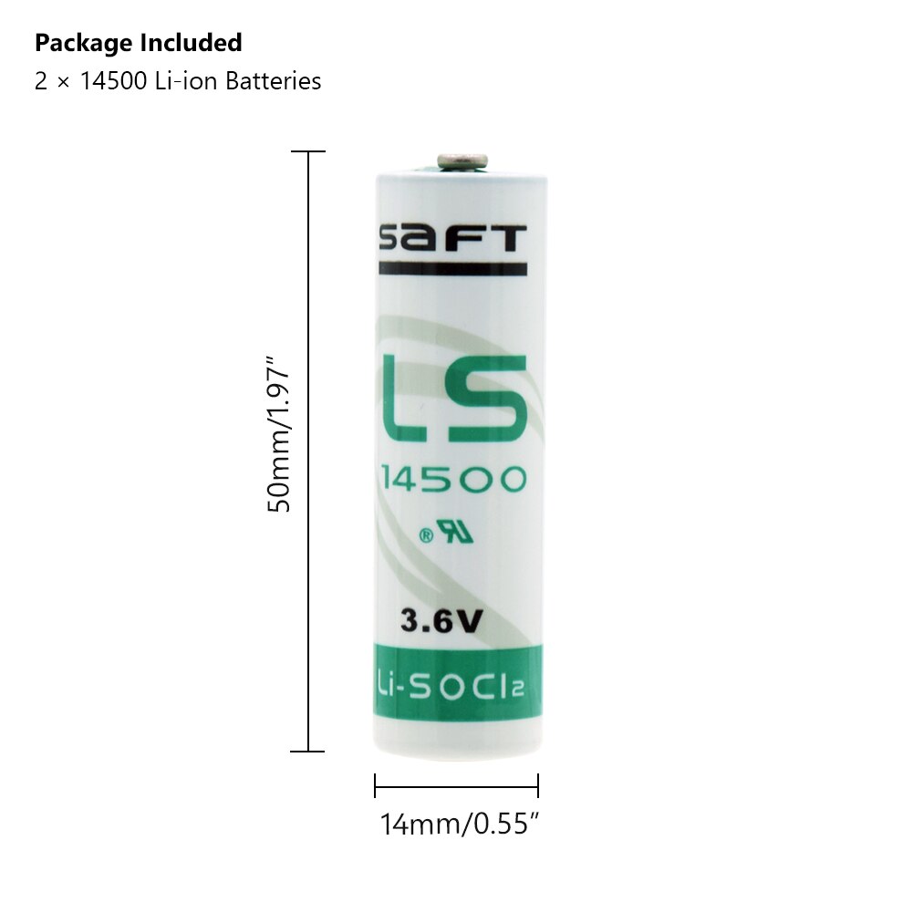 2pcs 3.6V 2000mAh 14500 Primary Battery AA Size Li-SOCl2 High Energy Li-ion Batteries With Pins For Electric Meter Monitor