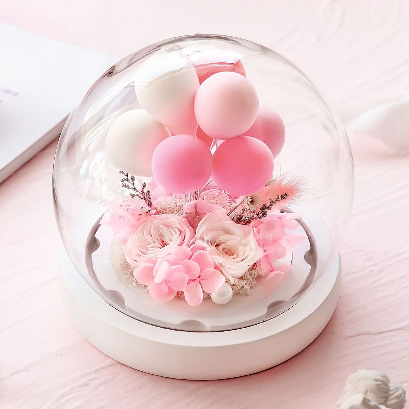 Moeder Dag Aanwezig Kunstmatige Eeuwige Bloem Thuis Bruiloft Decor Met Led Valentijnsdag Kerstmis Nieuwjaar Eeuwige Rose In Glas: HGA002111-Pink