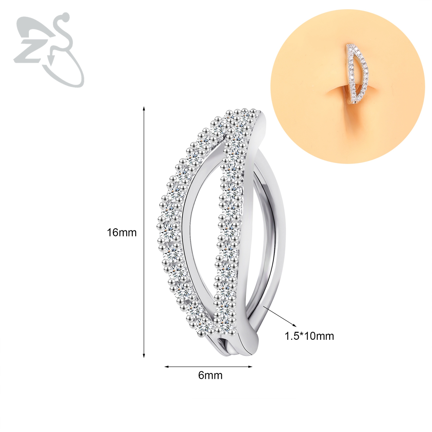 ZS 1 PC Leuke Vlinder Buik Navel Ring CZ Crystal Navelpiercings Bloem Snake Reverse Gebogen Navel Barbell Lichaam sieraden: Blauw