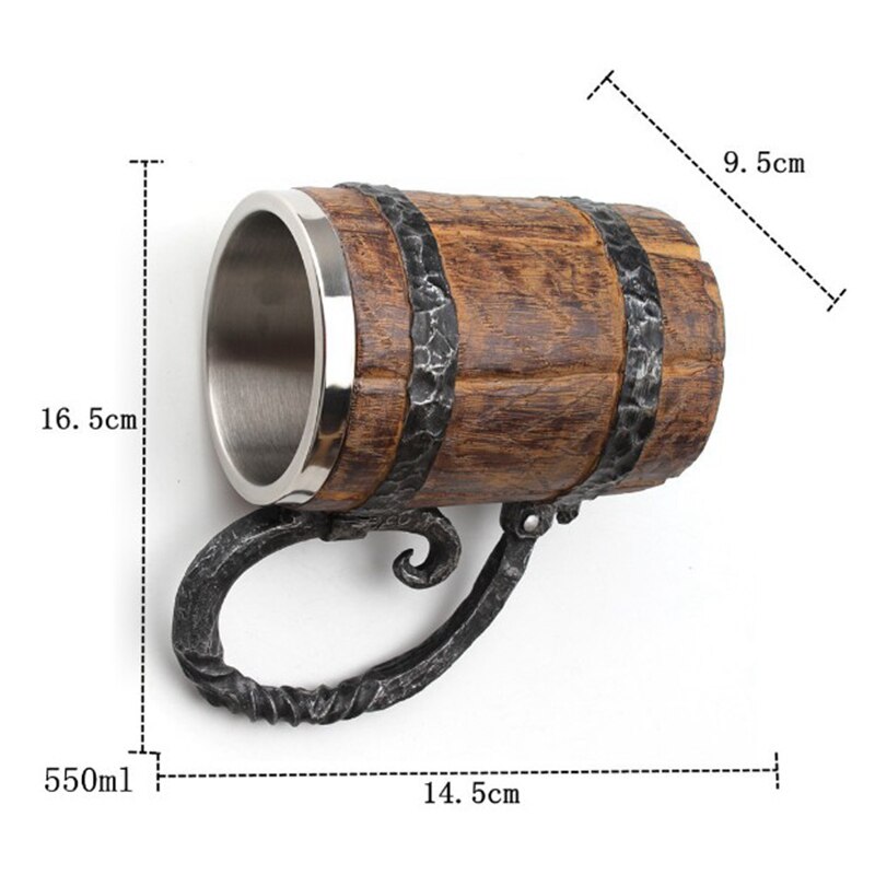 Trefat rustfritt stål harpiks 3d ølkrus beger spill tankard kaffekopp vinglass krus beste fikk  mj714